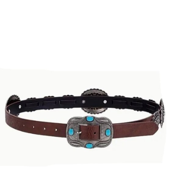Faux turquoise silve tone metal belt L